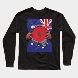 Morocco Flag Australian Flag Ripped Open - Gift for Moroccan From Morocco Long Sleeve T-Shirt